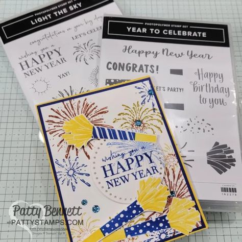 Happy New Years day 2024 from Patty Bennett. Stampin\' UP! card idea New Years Cards Stampin Up Stamp Sets, Stampin Up New Years Cards 2024, Stampin Up New Years Card Ideas, Stampin Up New Years Cards, New Years Cards, Birthday Gift Card Holder, Patty Bennett, Calendar Cards, Mary Fish