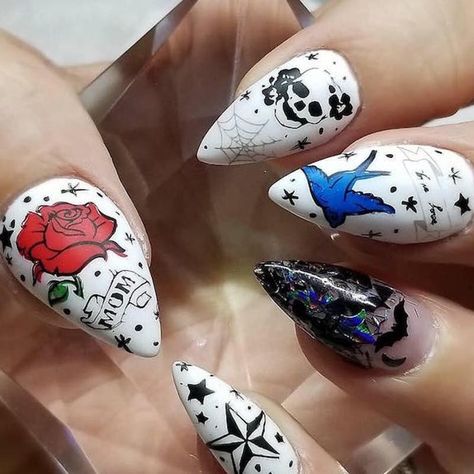 Nail Art Designs Inspired by Tattoos | Brit + Co Symbol Tattoos With Meaning, Tattoos For Dad Memorial, Tattoo Nails, Tato Tradisional, Viking Tattoo Symbol, Viking Tattoo Sleeve, Glitter Bar, Angel Nails, Tattoos With Kids Names