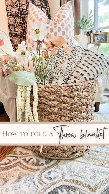 AMANDA | Owner• Bliss Design & Interiors on Instagram: "How to | perfectly fold your throws 🧺 Here is an EASY 💁🏻‍♀️way to fold your blankets, towels, etc so 🔗they fit perfectly into a basket, or drawer. Steps are shown in the video- might need to watch it a few times and don’t forget to 🔔SAVE🔔for later! 🙌🏼This beautiful blanket was #gifted from @warmtoastdesigns and it’s GORGEOUS in person. 🤍If you like my content, folllw @designedwithbliss .............................................. How To Fold Throw Blankets In Basket, How To Fold Blankets In A Basket, Drawer Steps, Amazon Prime Day Deals, Transitional Home Decor, Round Basket, How To Fold, Save For Later, Design Your Home