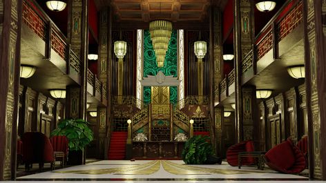 ArtStation - Art Deco Hotel Art Deco Hotel Lobby, Frog Hotel, Fantasy Hotel, Horror Hotel, Art Deco Lobby, Art Deco Restaurant, Bloxburg City, Bioshock Rapture, Art Deco City