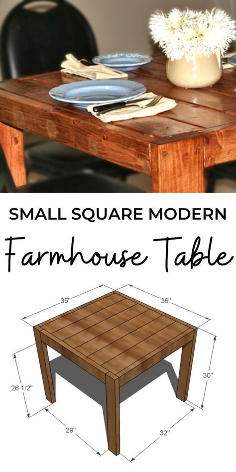 Small Farmhouse Dining Tables, Small Diy Table Dining, Diy Kitchen Table Square, Small Kitchen Table Diy, Small Table Diy Wood, Square Table Diy, Small Wooden Kitchen Table, Small Diy Kitchen Table, Small Farmhouse Table Diy