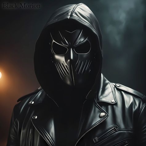 Maniac in a #black mask and a leather jacket with a hood Shadow Creatures, Apple Wallpapers, Horror House, Black Mask, Apple Wallpaper, Creative Ideas, A Black, Skeleton, Leather Jacket