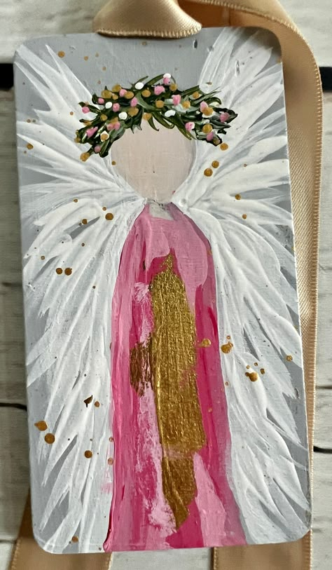 Hand Painted Tree, Garden Angel, Christmas Angel Crafts, Tree Decor Christmas, Woodstock Ga, Garden Angels, Angel Crafts, Angel Painting, Texture Paint