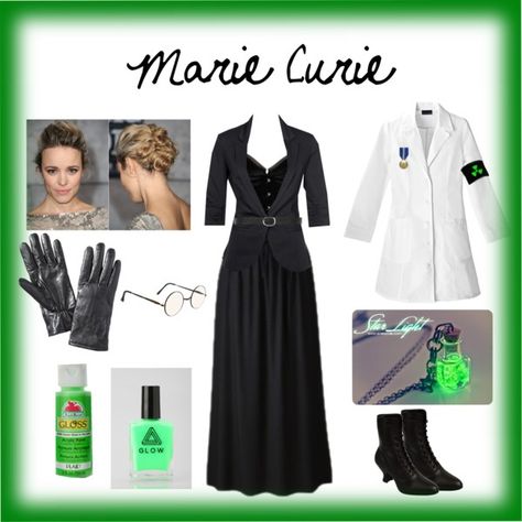 Marie Curie Costume by laura-myers on Polyvore featuring Lab, mbyM, Merona and Dorothy Perkins Science Halloween Costumes, Marie Curie Costume, Science Costumes, Mad Scientist Costume, Scientist Costume, Radium Girls, Spirit Week Outfits, Halloween Science, Famous Scientist