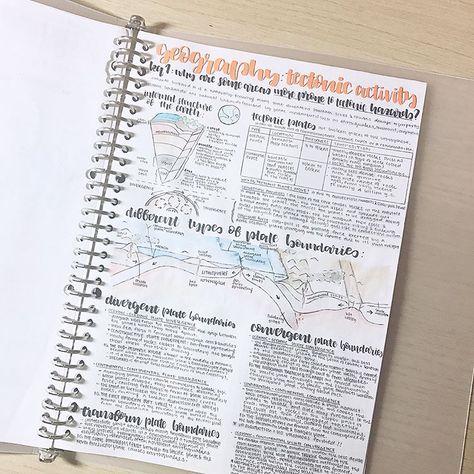 [d-44] plate tectonics notes 📝✨ good luck to everyone who started/is starting school 💓 i am so stressed that school is restarting in a day… Geology Notes College, Geology Notes, Aesthetic Study Notes, Notes Handwriting, Handwriting Inspo, Geography Project, Notes School, Notes Writing, Notes Inspo