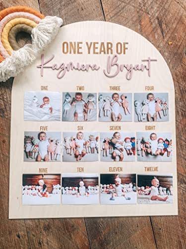 First Birthday Sign, Baby 12 Months, Engraved Wood Signs, Birth Photos, First Year Photos, First Birthday Party Themes, Photo Board, Monthly Photos, Handmade Signs