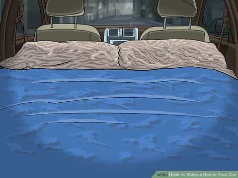 3 Ways to Make a Bed in Your Car - wikiHow Sleeping In Your Car, Make A Bed, Car Mattress, Inflatable Pillow, Car Bed, Inflatable Mattress, Plywood Sheets, Air Mattress, Outdoor Store