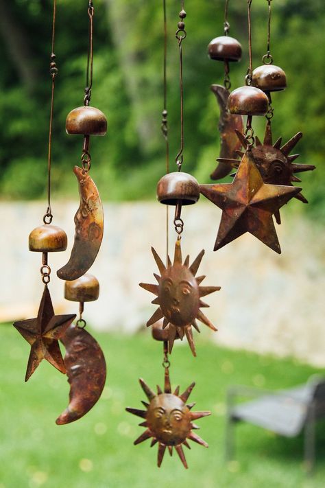 "Sun, Moon, and Stars Mobile Bring the sun, moon and stars into your own backyard with this celestial mobile. The circular mobile, which also features bells, chimes gently when it sways in the breeze. The natural-colored pendants go well with just about every style of home and garden, making this piece a great gift for friends and family. Like all Happy Gardens mobiles, this item has been individually handcrafted. *Sound Of Product In Video Is Taken In A Gusting Wind* EXPERTLY CRAFTED BY HAND - Circle Mobile, Stars Mobile, Sun Moon And Stars, Star Mobile, Mom Art, Moon And Stars, Moon Stars, Wind Chime, Dream Decor