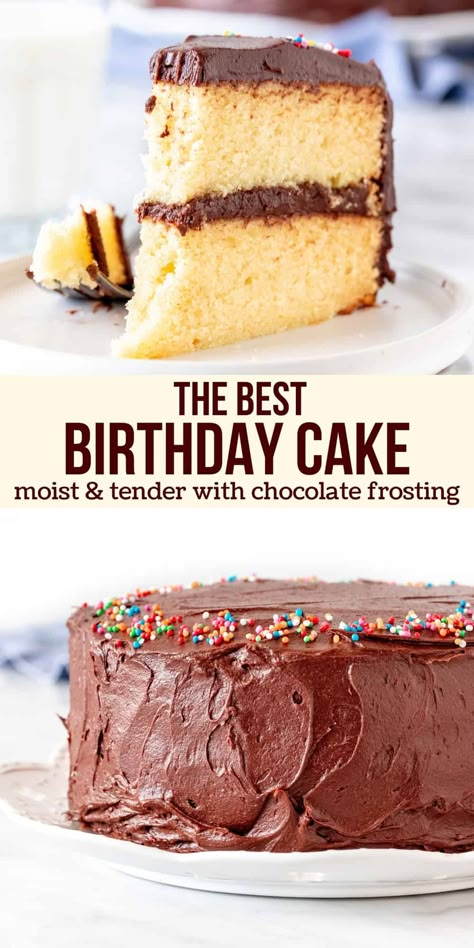 Classic Birthday Cake, Creamy Chocolate Frosting, Sprinkle Recipes, Best Vanilla Cake Recipe, Homemade Vanilla Cake, Chocolate And Vanilla Cake, Classic Birthday, Vanilla Birthday Cake, Yellow Cake Recipe