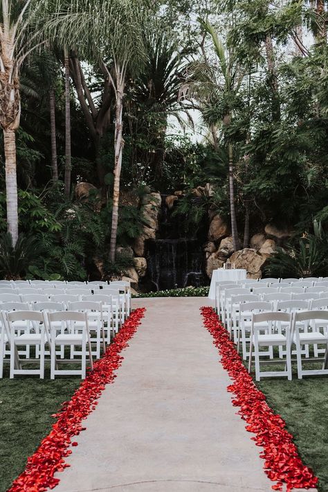 Outdoor Ceremony Seating, Red Petals, Ceremony Seating, Wedding Aisle, Red Wedding, Wedding Color Schemes, Outdoor Ceremony, Spring Wedding, Wedding Colors