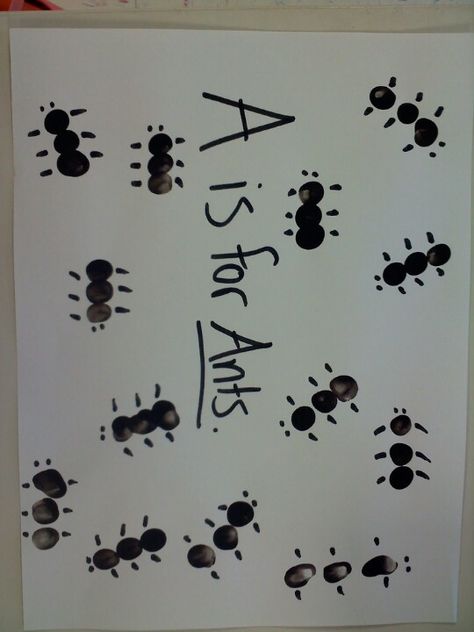 Ant Finger Print Craft, Ants Activities For Toddlers, Ant Art For Toddlers, Ants Go Marching Activities, Ant Art Preschool, Ant Fingerprints, Ant Crafts For Toddlers, Campfire Activities, Fall Campfire