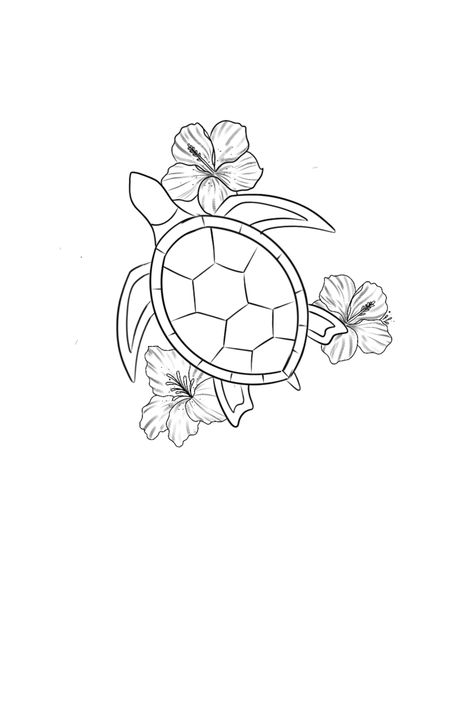 Ohana Sea Turtle Tattoo, Turtle And Rose Tattoo, Sea Turtle And Wave Tattoo, Hibiscus And Turtle Tattoo, Sea Turtle Line Drawing, Turtle With Hibiscus Tattoo, Hibiscus Turtle Tattoo, Turtle Tattoo With Flower, Turtle Wave Tattoo