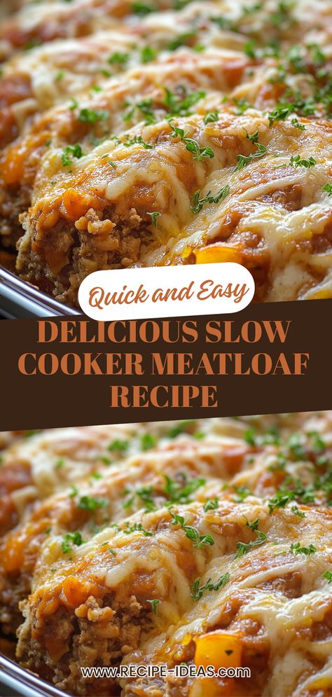 Easy and delicious Slow Cooker Parmesan Meatloaf. This pin showcases the classic meatloaf recipe perfectly crafted for a slow cooker, featuring juicy textures infused with lovely Parmesan cheese for irresistible flavor. Cheap Slow Cooker Recipes, Meatloaf Recipes Easy, Sausage Meatloaf, Classic Meals, Parmesan Meatloaf, Cheese Melting, Crockpot Meatloaf Recipes, Crockpot Meat, Crockpot Meatloaf