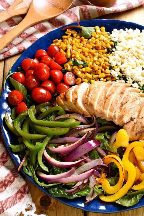 Chicken Fajita Salad – Lemon Tree Dwelling Chicken Fajita Salad Recipe, Fajita Salad Recipe, Chicken Queso, Chicken Fajita Salad, Chili Lime Vinaigrette, Fajita Salad, Grilled Peppers And Onions, Lemon Tree Dwelling, Chinese Chicken Salad Recipe