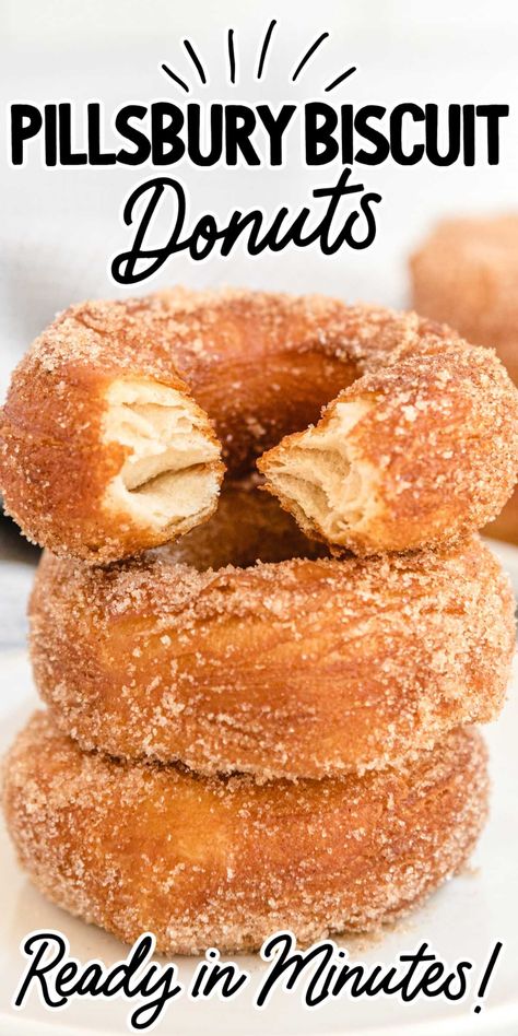 These cinnamon sugar-coated Pillsbury Biscuit Donuts are a simple and tasty solution to satisfy your donut craving. Pillsbury Biscuit Donuts, Pillsbury Desserts, Canned Biscuit Donuts, Pillsbury Biscuit Recipes, Doughnuts Easy, Sugar Donuts Recipe, Pilsbury Recipes, Canned Biscuit, Biscuit Donuts