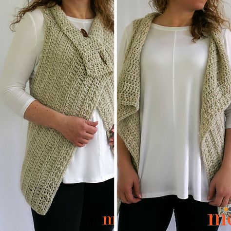 A simple pattern that works up quick and looks fabulous both open and closed with a shawl pin, this crochet vest is easy to wear, cozy and warm without being heavy. Simple Waterfall Vest pattern by Tamara Kelly is easy to make as it is really just a fancy rectangle,worked side to side, and with … Vest Pattern Free, Crochet Baby Booties Pattern, Crochet Classes, Crochet Jumper, Baby Booties Pattern, Knit Vest Pattern, Crochet Vest Pattern, Your Crochet, Vest Designs