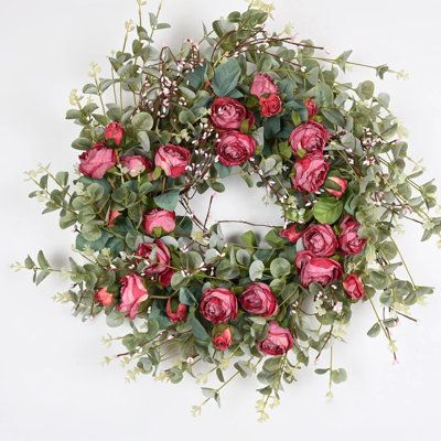 Enhance your space with the Artificial Everyday Eucalyptus Berry Rose Floral Front Door Wreath, designed to bring a rustic, countryside charm to your home. This wreath features a lush eucalyptus leaf base, adorned with vibrant red roses and delicate berry twigs for added texture and color. Whether used for daily home decor, weddings, Valentine's Day, or parties, this wreath is the perfect addition to any celebration. Easy to maintain and crafted for long-lasting beauty, it effortlessly elevates Wreath For Wedding, Home Decor Brown, Wreath Eucalyptus, Eucalyptus Leaf, Greenery Wreath, Pillows Flowers, White Birch, Front Door Wreath, Birch Lane