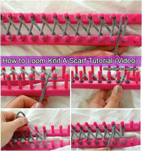 How to Loom Knit Scarf DIY Tutorial Video Loom Knit Scarf, Loom Knitting Patterns Free, Loom Knitting Blanket, Loom Knitting Scarf, How To Loom Knit, Tricotin Long, Loom Knitting For Beginners, Sock Loom, Knit Loom