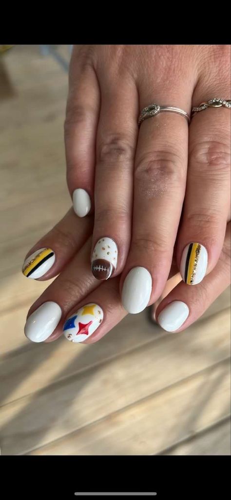 Football Nail Designs Nfl, Football Inspired Nails, Steeler Nails, Steelers Nails Designs, Steelers Nails, Nfl Nails, Football Nail Designs, Football Nail Art, Football Nails