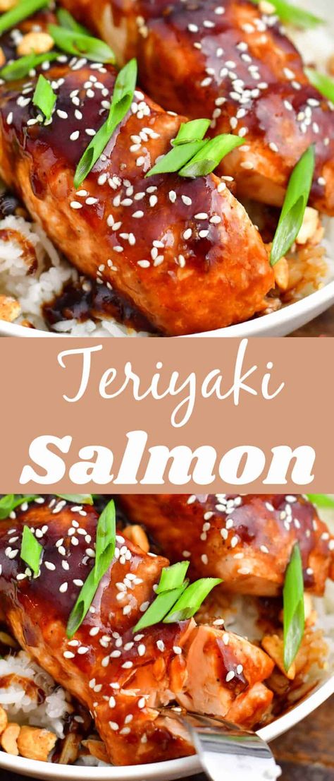 Teriyaki salmon is a very easy salmon recipe perfect for any day of the week. It's baked in a delicious homemade teriyaki sauce and you can serve it over rice, salad, or vegetables. So flavorful and ready in less than 30 minutes. #dinner #easydinner #salmon #bakedsalmon #teriyaki #seafood Salmon With Skin Recipes, Salmon Pan Seared, Easy Salmon Recipe, Baked Teriyaki Salmon, Seared Salmon Recipes, Salmon Recipes Pan Seared, Will Cook For Smiles, Sauce For Salmon, Pan Fried Salmon