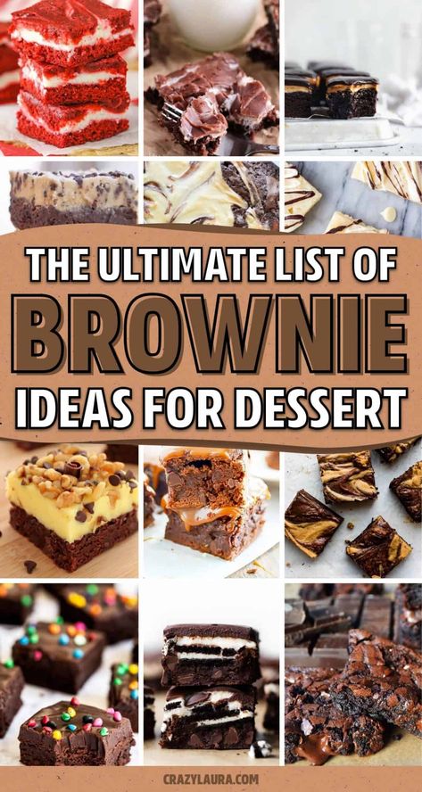 If you want to try making a new homemade brownie recipe, check out these super tasty dessert recipes and tutorial ideas to make something different! Tasty Dessert Recipes, Best Brownie Recipes, Amazing Brownies, Homemade Brownie Recipe, Peanut Butter Swirl Brownies, Brownie Ideas, Ultimate Brownies, Homemade Brownie, Crazy Laura