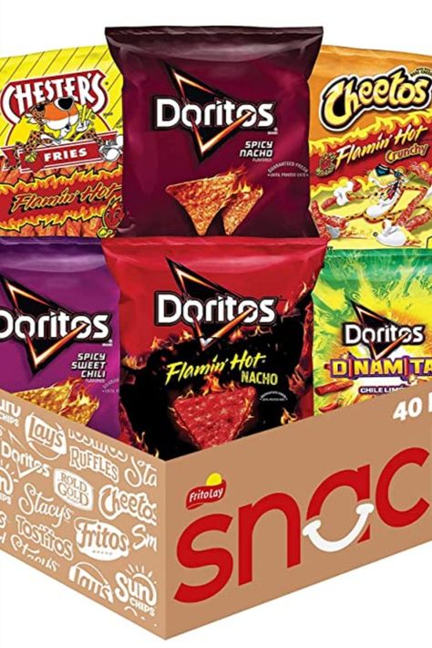 40 count of Frito-Lay hot & spicy snacks.

Frito-Lay Variety Packs provides the perfect portion size and variety to keep your entire family happy. No matter what the occasion from stocking the pantry, to your next family party, to the lunch box, or even a desk break, all you have to do is grab a pack and go!

#affiliatelink Hot Cheetos Popcorn, Flaming Hot Cheetos Party Ideas, Movie Night Snack Packs, Flaming Hot Doritos, Spicy Sweet Chili Doritos, Hot Fries, Chili Nachos, Flaming Hot Cheetos, Portion Size