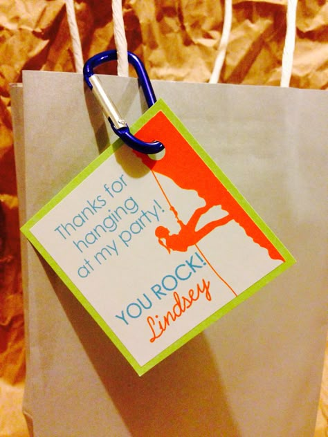 Lindsey's Favor Tags Zipline Party Ideas, Acrobranch Party, Zipline Birthday Party, Climbing Cake Ideas, Birthday Gift Wrapping Ideas, Rock Climbing Birthday Party, Rock Climbing Cake, Climbing Birthday Party, Archery Party