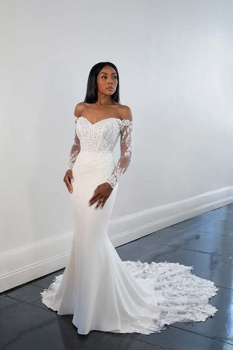 Off The Shoulder Sheath Wedding Dress, Lace Mermaid Wedding Dresses, Martina Liana Wedding Dress, Sheath Wedding Dress Lace, Martina Liana, Kleinfeld Bridal, Mermaid Wedding Dresses, Lace Cutout, Lace Mermaid