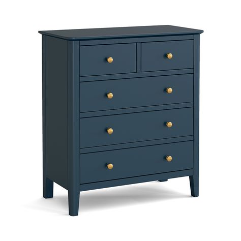 Kingsbridge Blue 2 Over 3 Chest | Fully Assembled | Oak World Blue Painted Cabinets, Blue Bedroom Furniture, Blue Chest Of Drawers, Blue Coffee Tables, Wide Chest Of Drawers, Wood Bedroom Furniture, Global Home, Black Friday Furniture Sale, Bedroom Essentials