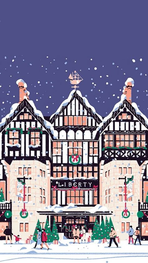 Artist Hue, London Illustration, Christmas Wallpaper Backgrounds, Building Illustration, Winter Illustration, Cute Christmas Wallpaper, London Christmas, Christmas Illustrations, Christmas Poster