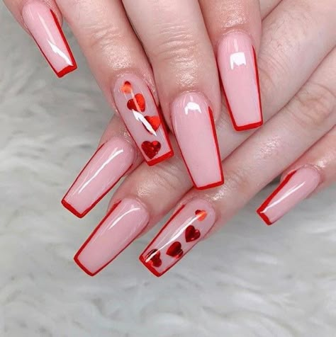 Vday Nails, Nail Designs Valentines, Acrylic Nail Ideas, Valentine Nails, Girly Acrylic Nails, Acrylic Nails Designs, Cute Nail Ideas, Bling Acrylic Nails, Short Acrylic Nails Designs