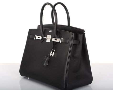 Hermès Birkin 35cm Black Epsom with Palladium $9,100 Black Birkin Bag, Black Birkin, Hermes Purse, Hermes Birkin 35, Luxury Purses, Hermes Bag, Hermes Birkin, First Lady, Birkin Bag