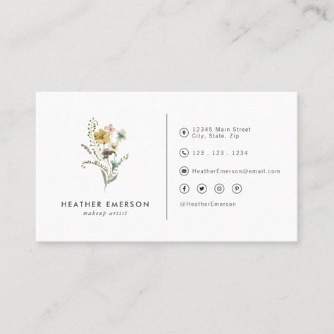 Wildflower Business Card  Zazzle Business Cards For Florists, Simple Business Card Ideas, Bouquet Card Design, Garden Business Card, Florist Cards Design, Flower Farm Business Card, Earthy Business Cards, Gardening Business Cards, Flower Shop Business Card