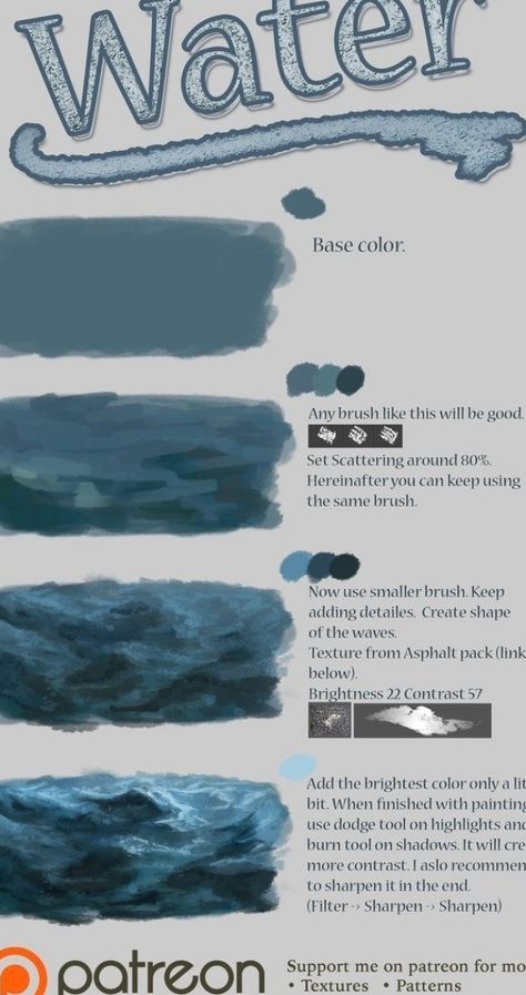 Water tutorial by Fievy on DeviantArt #art Art Tutorial Digital, Water Tutorial, Tutorial Painting, Concept Art Tutorial, 얼굴 그리기, Digital Painting Tutorials, Ocean Painting, 판타지 아트, Painting Art Projects