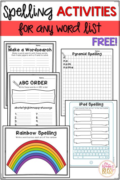 Free spelling activities perfect for any word work center! #wordwork #sightwordactivities #daily5 #teachingreading #mrswintersbliss Spelling Practice Ideas, Spelling Activities For 3rd Grade, Word Work Ideas, Spelling First Grade, Sight Word Practice Worksheets, Free Spelling Activities, Ideas For Practicing Spelling Words, Spelling Centers For 3rd Grade, Spelling Activities 3rd