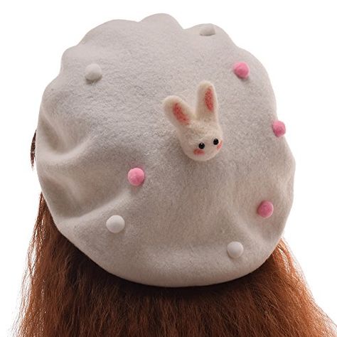 Lanzom Women's Handmade Lolita Beret with Peals and Rabbit Pioneer Woman Dress, Cat Ears Cap, Bunny Accessories, Disney Inspired Cocktails, Kawaii Hair Accessories, Victorian Shirt, Kawaii Hat, Kawaii Hair Clips, Kawaii Hair