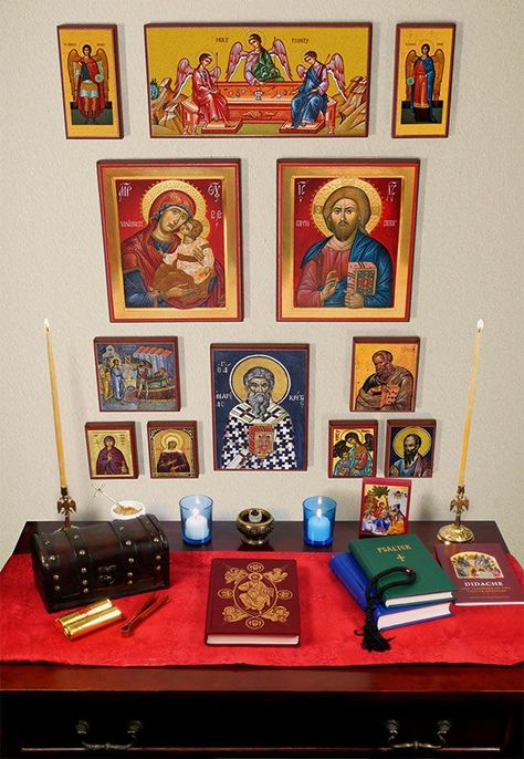 Orthodox Icon Corner, Orthodox Prayer Corner, Prayer Corner Ideas, Orthodox Photos, Orthodox Aesthetic, Icon Corner, Bedroom Inspirations Boho, Home Altar Catholic, Orthodox Prayers