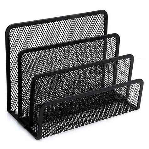 Black Mesh Letter Sorter Mail Business Document Tray Desk Office File Organiser Holder Desktop Mail Organizer, Letter Sorter, Desktop File Organizer, Office Supply Storage, Address Books, Office Files, Iron Storage, Letter Tray, Wooden Rack