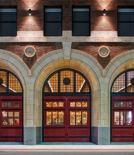 Detroit Architecture, Hotel Renovation, Detroit Pizza, Otis Elevator, Old Hotel, Hotel Exterior, Clothing Store Design, Design Restaurant, Brick Architecture