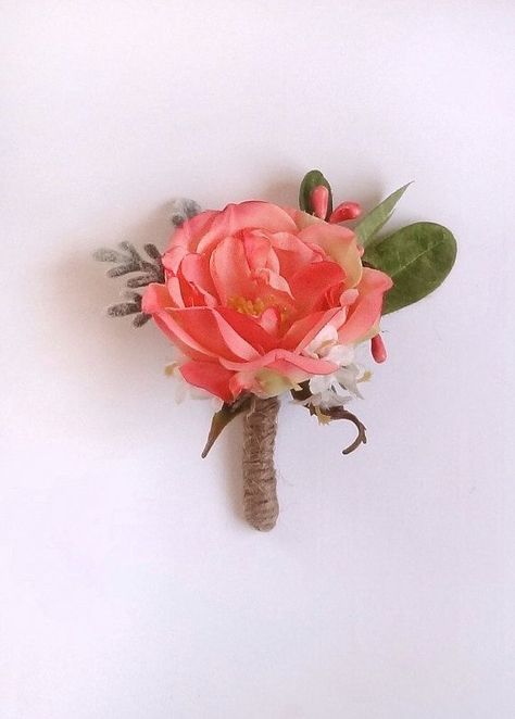 Coral Boutonniere, Peach Boutonniere, Peony Boutonniere, Boutonniere Groomsmen, Dark Peach Color, Coral Pantone, Coral Peony, Navy Blue Tuxedos, Coral Peonies