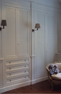 Idea :: Louver Closet Doors Bedroom Built Ins, Wall Closet, Build A Closet, Dream Closets, Built In Furniture, Room Closet, Built In Cabinets, Master Closet, Closet Bedroom