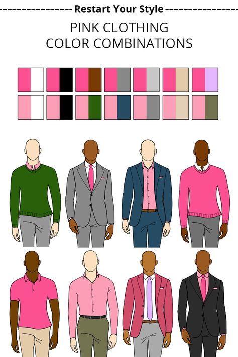 What Colors Go Together? The Best Clothing Combinations Pink For Men Outfit, Grey Matching Colors Outfit, Pink Outfit Men Aesthetic, Gentlemen Etiquette, Color Matching Clothes, What Colors Go Together, Vest Outfits Men, Peach Clothes, Seduce Women