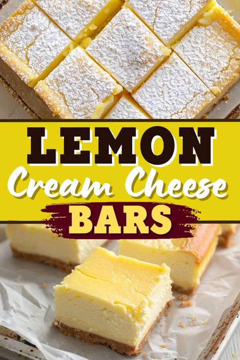 Lemon cream cheese bars are sunshine in dessert form! Tangy lemon meets creamy cheese in a buttery crust, creating a zesty, sweet treat that’s pure bliss in every bite. Sunshine Lemon Cream Cheese Squares 12 Tomatoes, Lemon Cream Cheese Squares, Lemon Cream Cheese Recipes, Lemon Bars With Cream Cheese, No Bake Lemon Cheesecake Bars, Cream Cheese Lemon Bars, Easy Lemon Desserts, Lemon Cream Cheese Bars Recipe, Lemon Desserts Bars