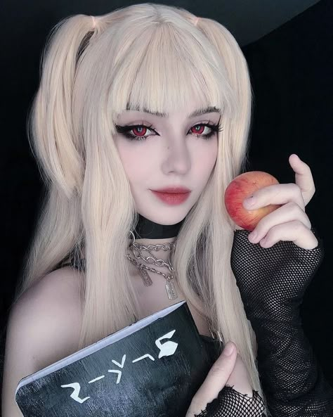 Misa Amane Red Eyes, Misa Cosplay Makeup, Misa Amane Cosplay Makeup, Miss Amane Cosplay, Mimikyu Makeup, Misa Misa Cosplay, Misa Makeup, Misa Amane Makeup, Misa Costume