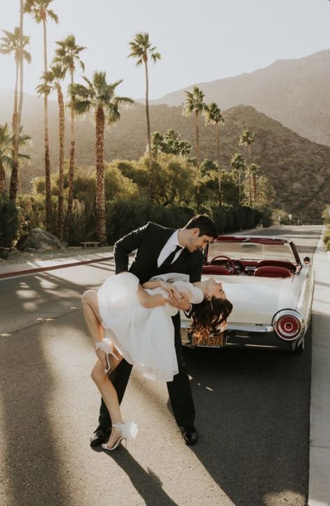 Engagement Photo Shoot With Car, Vintage Engagement Session, Retro Engagement Photoshoot, Engagement Photoshoot Car, Vintage Car Elopement, Palm Springs Elopement, Palm Springs Engagement Photos, 70s Engagement Photos, Vintage Car Photoshoot Couple