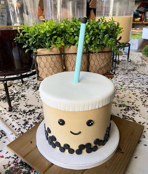 Boba Cake | hapa cupcakes & bakery Boba Cupcakes, 9th Birthday Cakes, Bubble Tea Cake, Boba Cake, 10th Bday Party Ideas, Boba Tea Party, 11th Birthday Cake, Sea Theme Birthday, Boba Straw