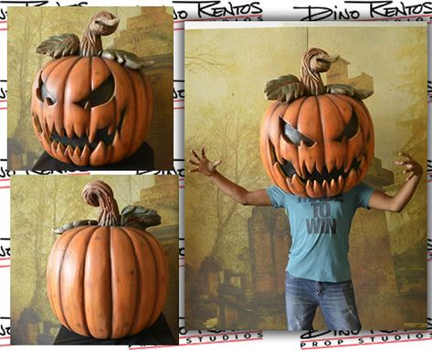 Custom Foam Big Head Halloween Pumpkin Wearable Props Scary Pumpkin Head Costume, Wearable Pumpkin Head, How To Make A Pumpkin Head Costume, Diy Pumpkin Head Costume, Foam Halloween Props, Pumpkin Head Diy, Diy Pumpkin Head, Paper Mache Pumpkin Head, Pumpkin Head Costume