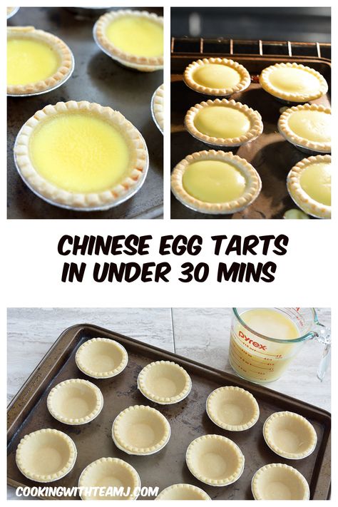 Easy Egg Tart Recipe, Chinese Egg Custard Tart Recipe, Egg Tarts Recipe, Chinese Bakery Recipes, Chinese Egg Tart Recipe, Portuguese Tart, Chinese Egg Tart, Frozen Tart Shells, Exotic Desserts