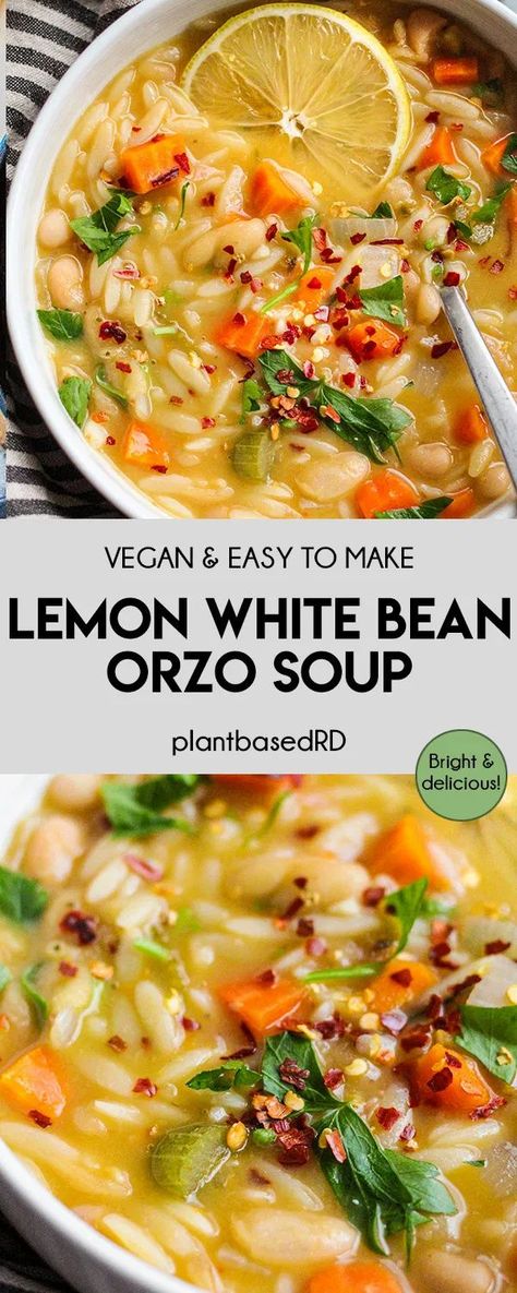 Orzo Soup Vegan, White Bean Orzo, White Bean And Spinach Soup, Soups Recipes, Orzo Soup, Soup Broth, Soup Vegan, Spinach Soup, Think Food