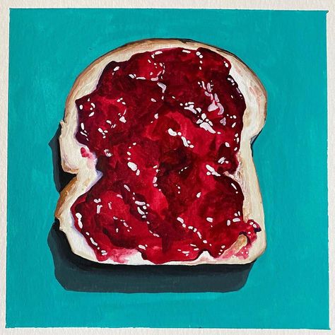 Kate Jarvik Birch on Instagram: “* SOLD * Daily Painting #259 Gouache on paper Paper size 6x6 Image size 5x5 $90 Message me if you’re interested in something similar.…” Jelly Gouache Painting, Jelly Painting, Toast Painting, Jam Painting, Jam Illustration, Janet Fish, Toast With Jam, Breakfast Painting, Jam On Toast